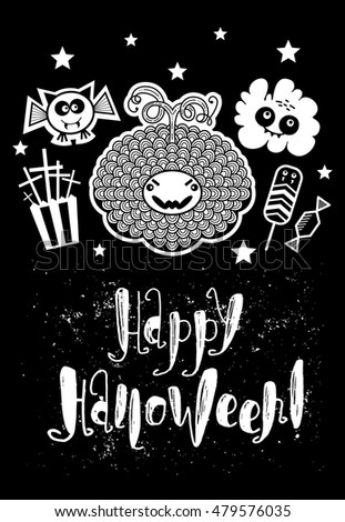 Card Halloween party. Template design for a poster, sticker, brochure, cover, advertising, invitation and more. Vector illustration. 