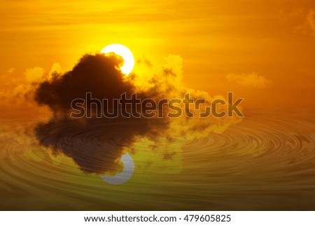 sunset over lake with colorful cloud and sky and water reflection.sunset over lake and water reflection.