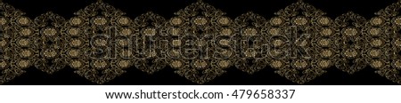Black vector seamless pattern border wallpaper background illustration with black and gold vintage floral decorative stylish modern ornament. Luxury texture.