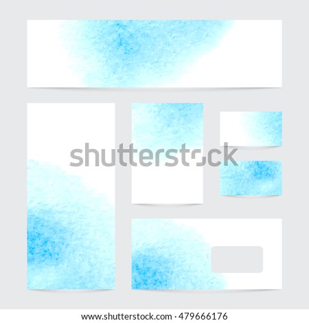 Vector set of banners with watercolor splash. Blue watercolour design business cards set