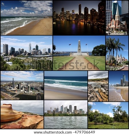 Australia travel photo collage - images collection with Sydney, Melbourne, Perth, Brisbane and Gold Coast.