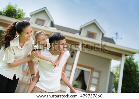 Asian family portrait with happy people smiling