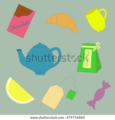 Color vector set with tea elements
