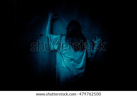 Ghost in Haunted House,Horror background for halloween concept and movie poster project Royalty-Free Stock Photo #479762500