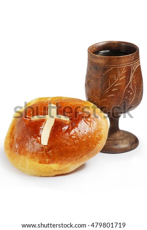 holy communion bread and wine on a white background