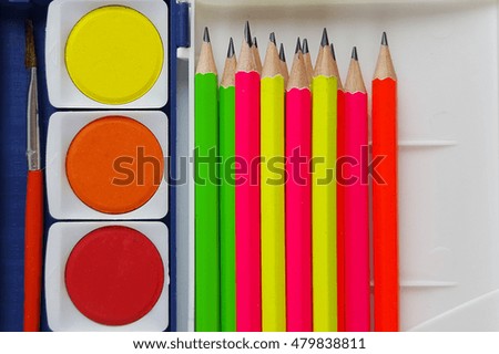 Watercolor set and pencils