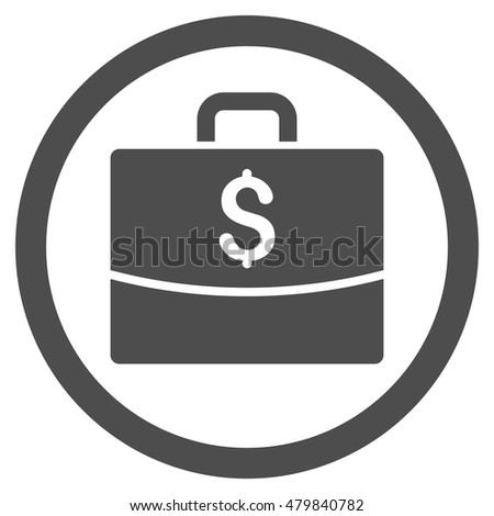Business Case vector rounded icon. Image style is a flat icon symbol inside a circle, gray color, white background.