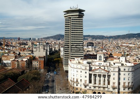 Barcelona cityscape aerial view from Colom