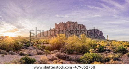 Sun Peaking At Lost Dutchman State Park - Apache Junction Arizona Royalty-Free Stock Photo #479852758