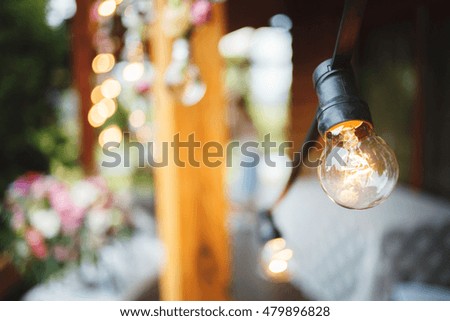 Glowing Edison's light bulbs on the  bokeh background