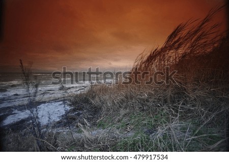  Beautiful orange sunset on the beach