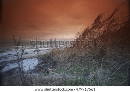  Beautiful orange sunset on the beach