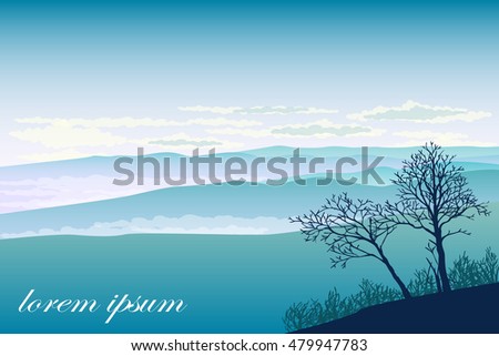 vector illustration landscape with trees on the hill
