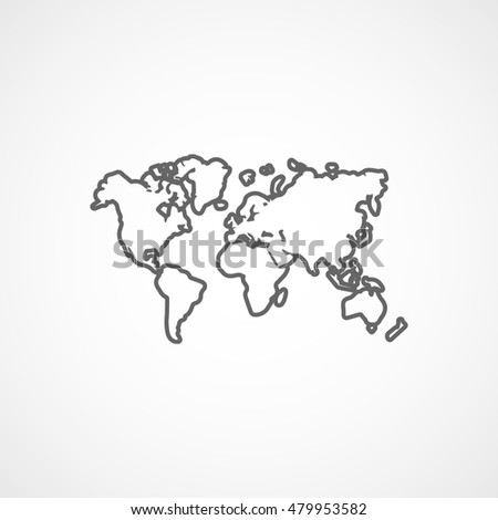 World Map Line Icon On White Background