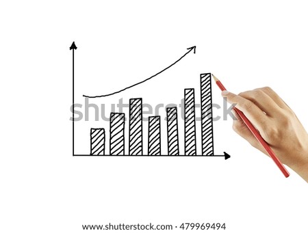hand drawing a growth graph on white background.