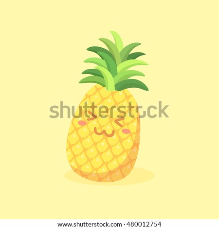 Vector illustration of cute pineapple fruit mascot on yellow background