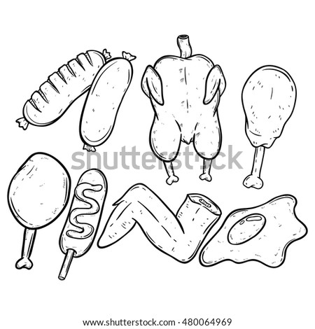 doodle chicken meat set with outline