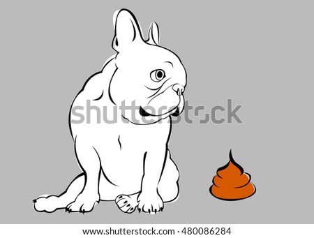 dog, vector, breed, cute, pet, animal, bulldog, french, go to the toilet, turd