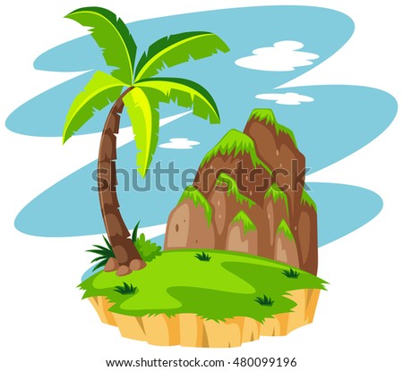 Scene with coconut tree on island illustration
