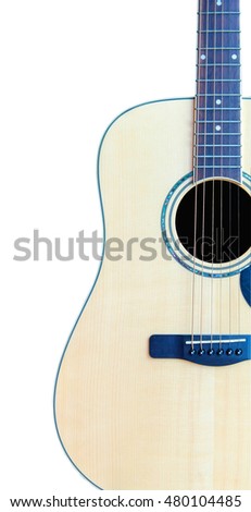 Extra wooden guitar on a white background.
