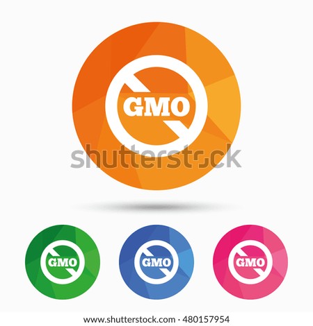 No GMO sign icon. Without Genetically modified food. Triangular low poly button with flat icon. Vector