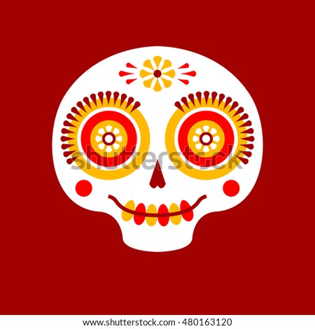 Vector mexican dia de los muertos (day of the dead) sugar skull logo. Calavera flat icon. Halloween decoration.