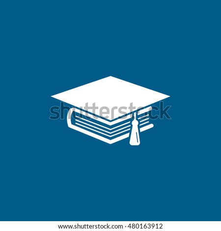 Graduation Cap And Book Flat Icon On Blue Background