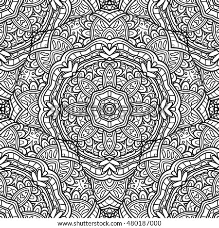 Vector Seamless Monochrome Pattern. For Coloring. Hand Drawn Decorative Scales