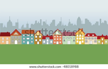 Suburban houses in neighborhood and big city