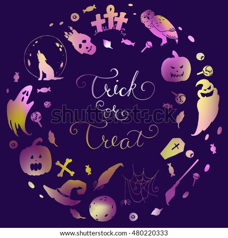 hand drawn style vector illustration with different halloween characters. Poster or banner template.