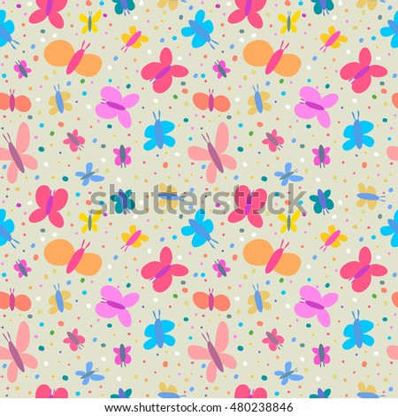 Vector cute hand drawing doodle butterflies seamless pattern background