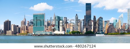 Very high resolution panoramic image of the midtown New York City skyline including the UN Building