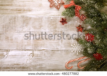 snowy table. festive Christmas background. photo frame, postcard, poster, invitation. happy new year. stylized background. view from the top