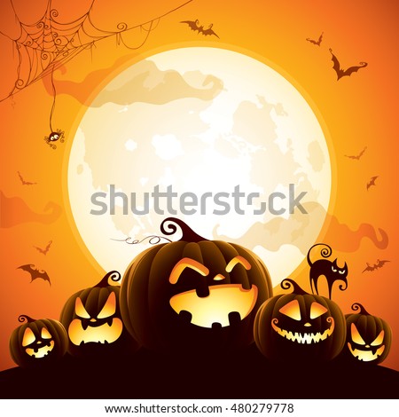 Halloween pumpkins under the moonlight Royalty-Free Stock Photo #480279778
