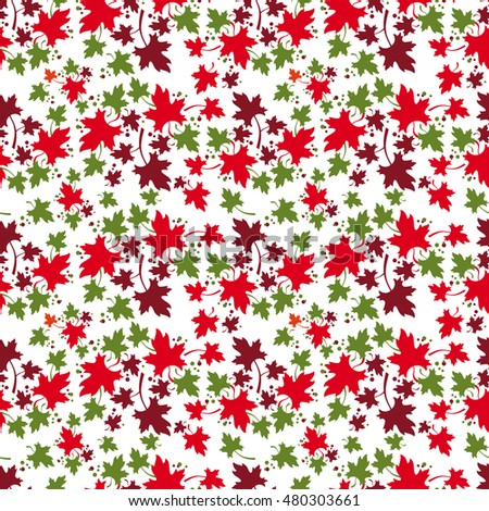 Autumn seamless pattern with colorful maple leaves on a white background. Vector clip art.