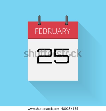 February 25, Daily calendar icon, Date and time, day, month, Holiday, Flat designed Vector Illustration