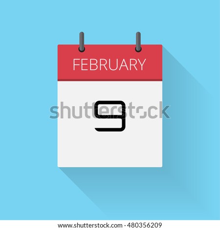 February 9, Daily calendar icon, Date and time, day, month, Holiday, Flat designed Vector Illustration