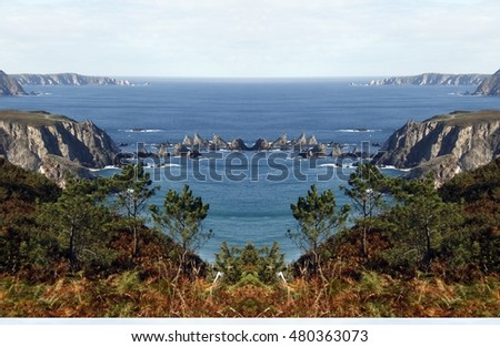 Loiba cliffs geometric composition,geometric abstract and surreal landscape of the coast of Galicia, abstract surreal photography North, Cedeira, La Coruna,Spain, Geology forms,