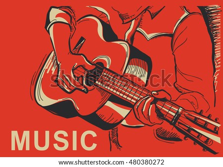 musician playing guitar. Vector music poster background