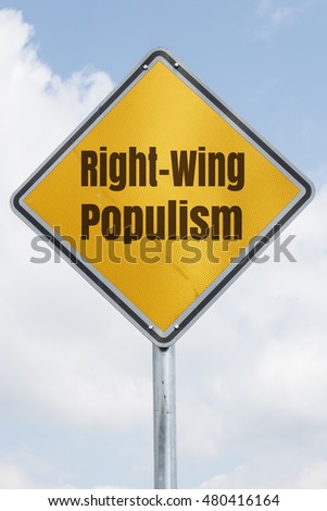 yellow rhombus traffic sign with the words right-wing populism. Political concept for an international trend