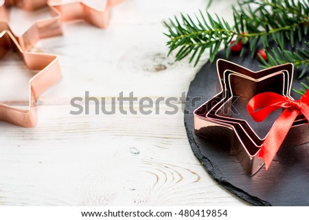 Star-form copper baking pastry form for Christmas cookies with Christmas decoration