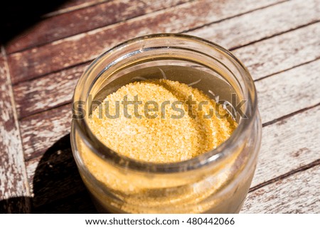 Jar of brown sugar with the top view