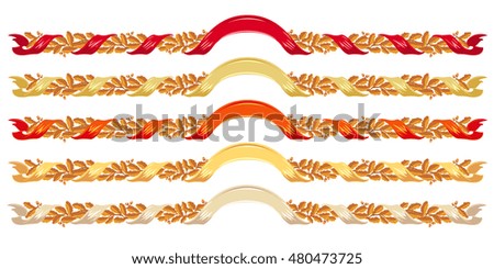 Oak wreathes with colorful ribbons isolated on white background. Vector illustration.