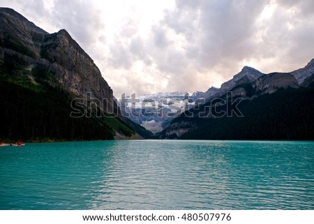 Aquamarine lake, mountains and glacier. Banff National Park. Rocky Mountains. Alberta. Canada. 