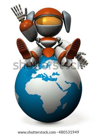 Cute robot invites you to Europe. 3D illustration
