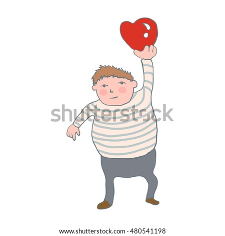 fat boy holding a heart