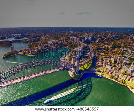 Aerial view of Sydney Harbour Bridge, NSW Australia.