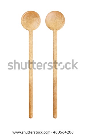it is front and back wooden circle spoon isolated on white. Royalty-Free Stock Photo #480564208
