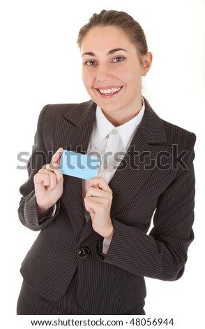 portrait of woman in business clothing with blank badge