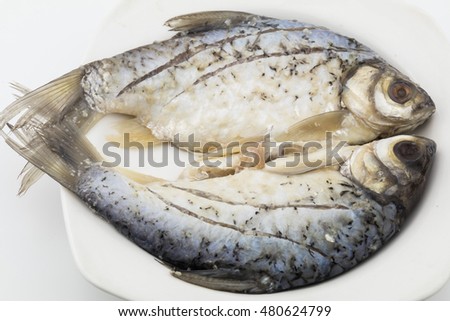 Pickled fish on plate thai food on white background
